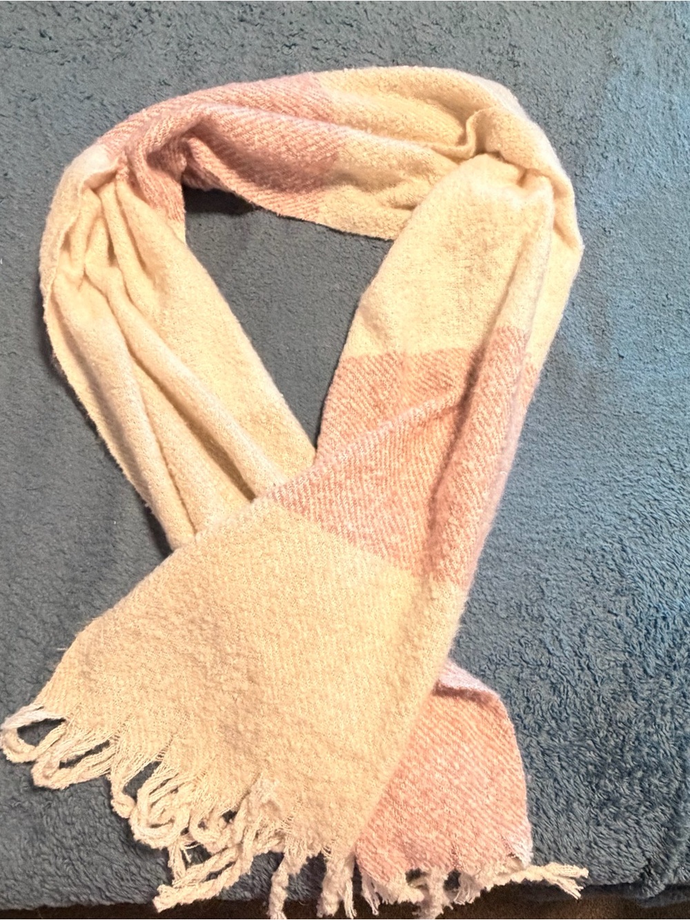 Gentle Fawn Pink and Cream Block-Stripe Fringe Scarf